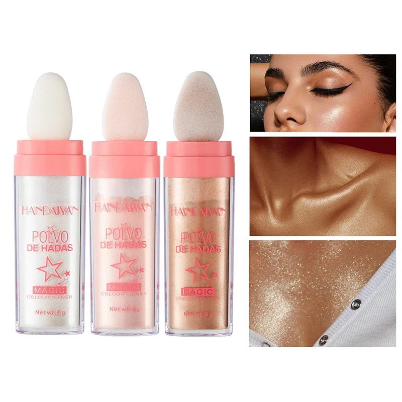 

3 Colors Brighten Face Body Shimmer Contour Face Highlight Facail Polvo De Hadas Clap Glitter Powder High Gloss Glitter