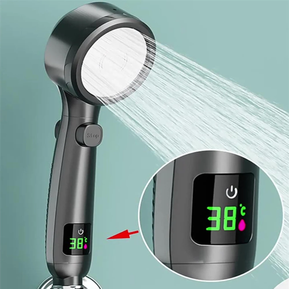 

Ручная душевая лейка высокого давления для ванной комнаты, регулируемый спрей под давлением, цифровой дисплей температуры