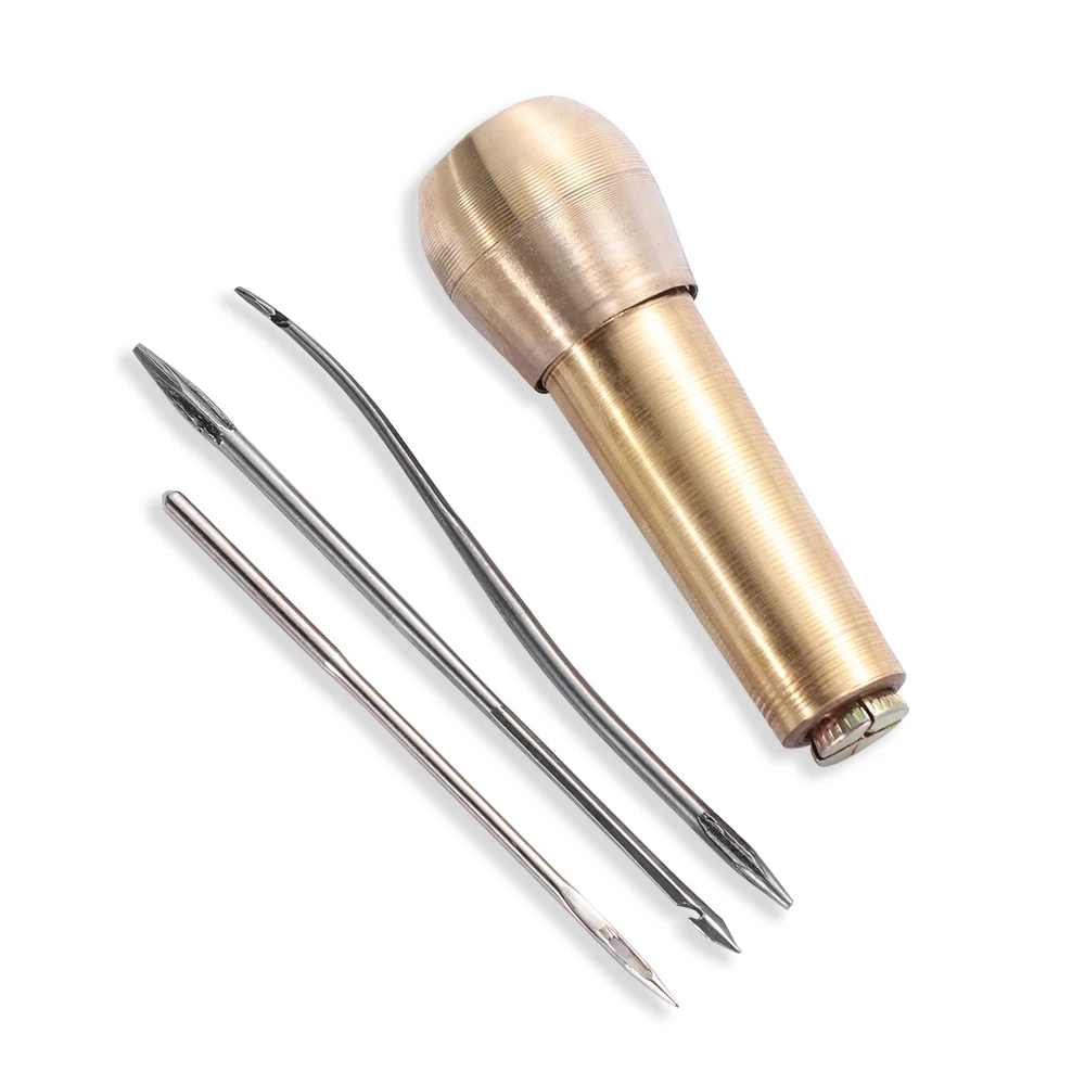 

3Pcs/Set Canvas Leather Sewing Awl, Leather Sewing Awl Hand Stitch with 2 Pieces Copper Handle for Leather and Shoe Sewing Tools