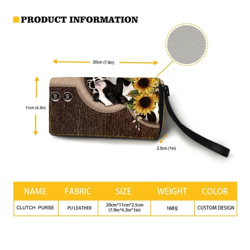 Belidome Cow Sunflower Design Gift Clutch Wristlet Women Long Wallet RFID Blocking Credit Card Holder PU Ladies Purse Handbags