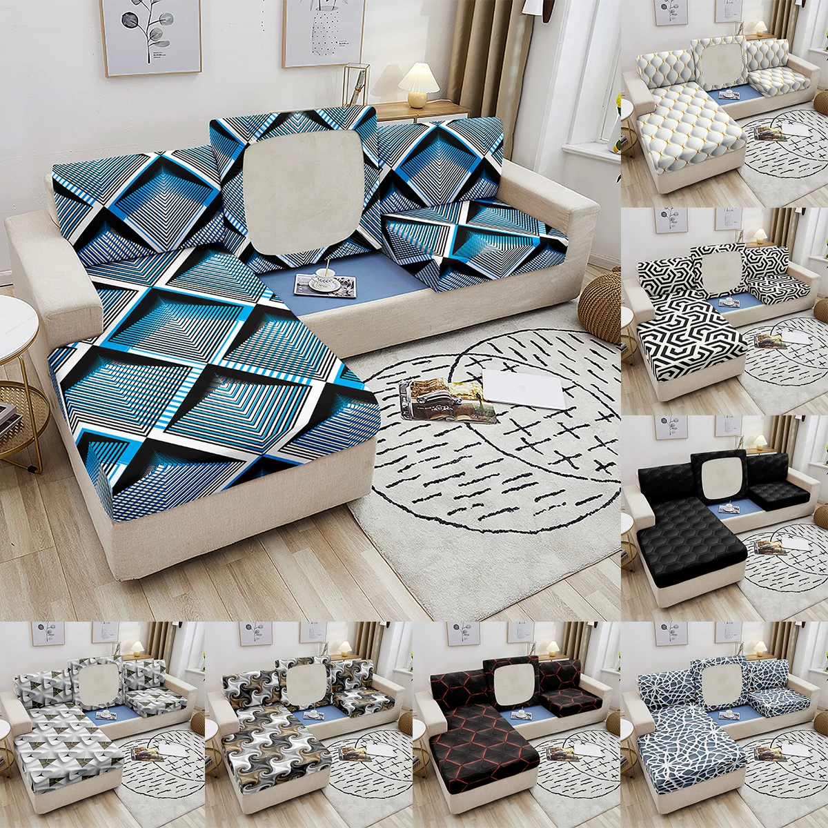 

Geometric Printed Sofa Seat Cushion Cover Elastic Sofa Seat Covers for Living Room Stretch Couch Cover 1/2/3/4 Seater Sofa Cover