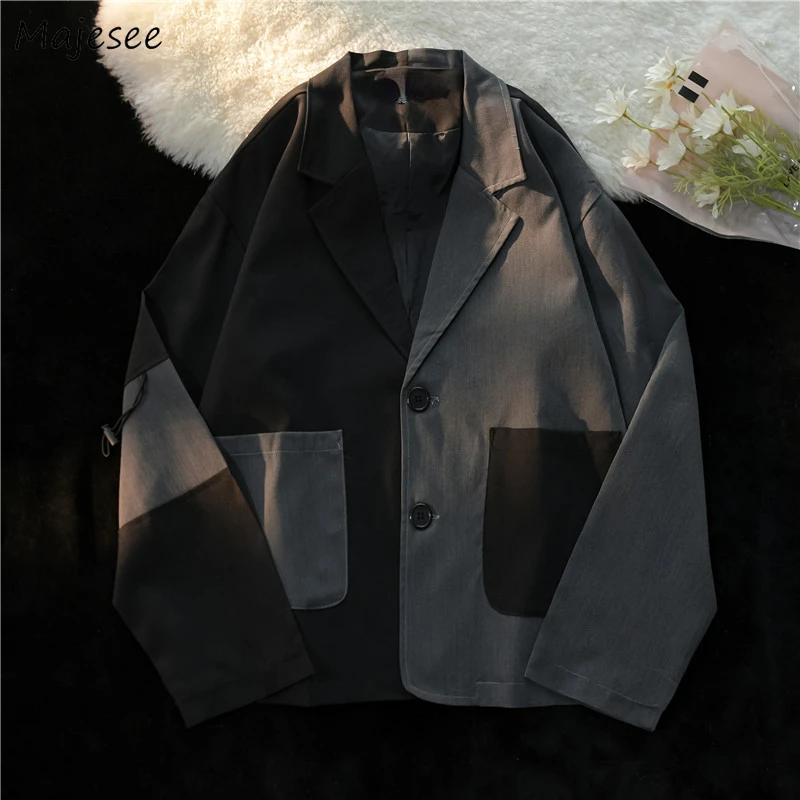 

Blazers Men Ulzzang Handsome Patchwork Casual Popular Chic Streetwear Cool Teens Male Clothing Baggy New Arrival All-match Daily