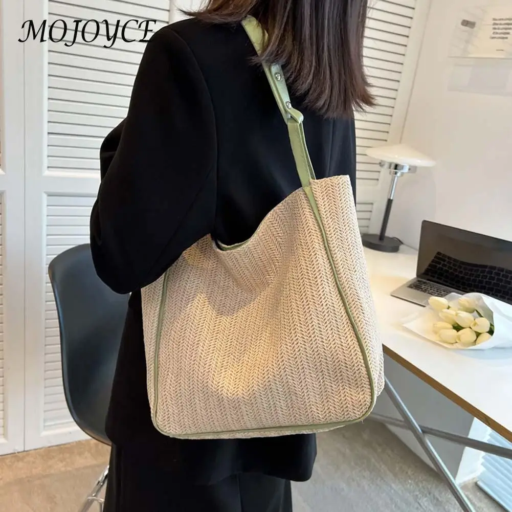 

Fashion Straw Summer Shoulder Women Beach Tote Bags Large-capacity Handmade Woven Leather Top-handle Shopping Handbag Purses