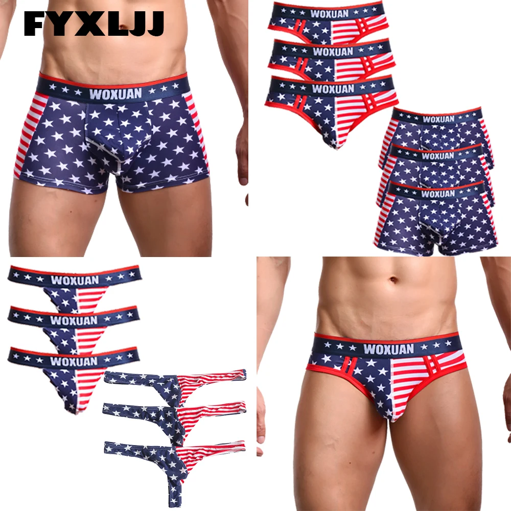 FYXLJJ 3pcs/lot Men's Underwear Fashion USA Flag Printed Male Jockstrap G String Thongs Briefs Panties Men Jockstraps Underpants