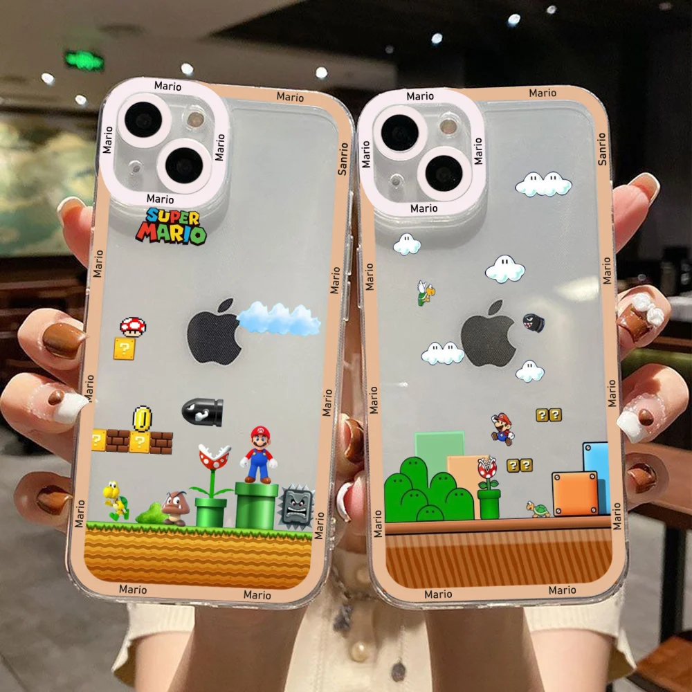 

Super Marios Phone Case For iPhone 14 13 12 Mini 11 Pro Max X XR XS 7 8 SE Plus Soft Silicone Transparent Cover