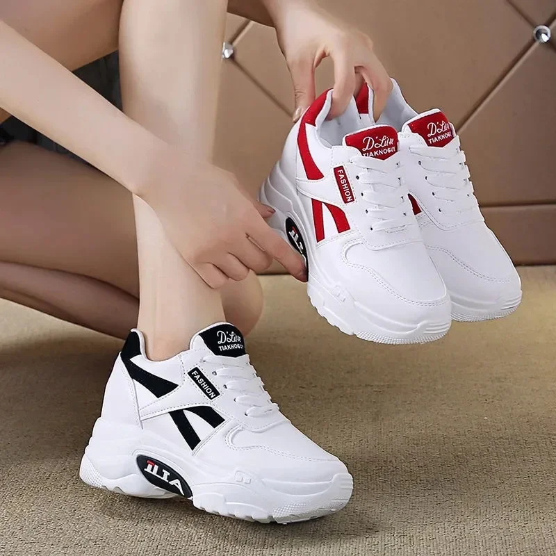 

Spring heightening Platform Sneakers Women Shoes Korean Lace Up Sport Chunky Sneakers Mixed Color Women's Casual Vulcanize Shoes