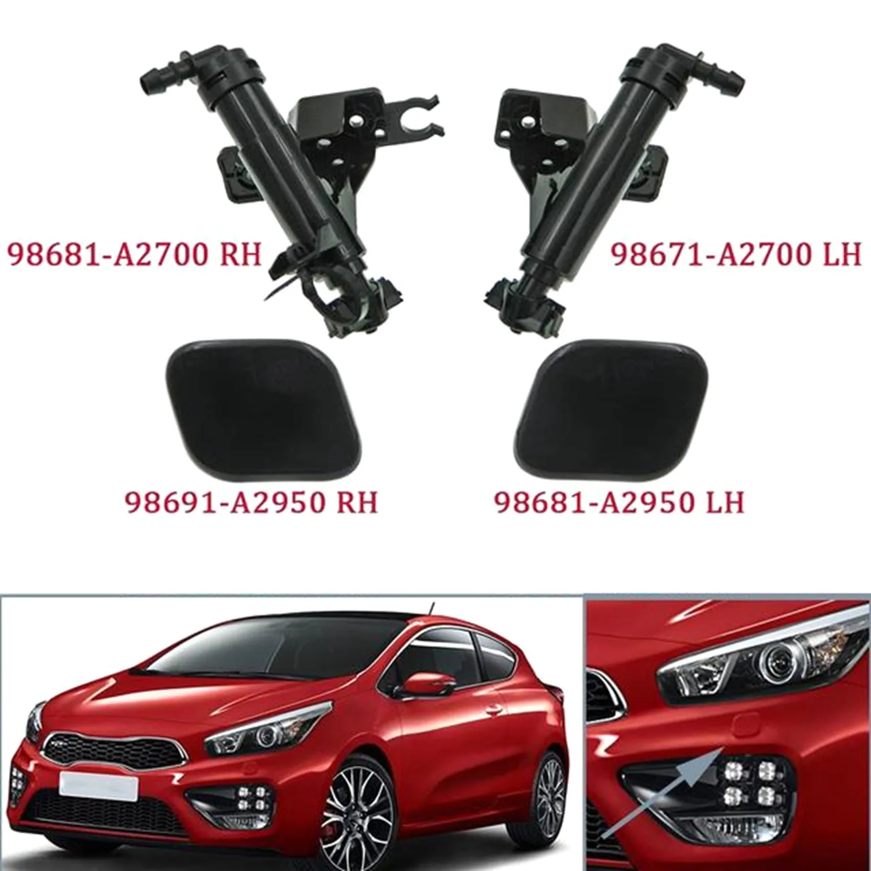 

Car Headlight Headlamp Washer Nozzle Jet Cap Cover R&L for KIA CEED 2012-2016 98671-A2700 98681-A2700 98691-A2950