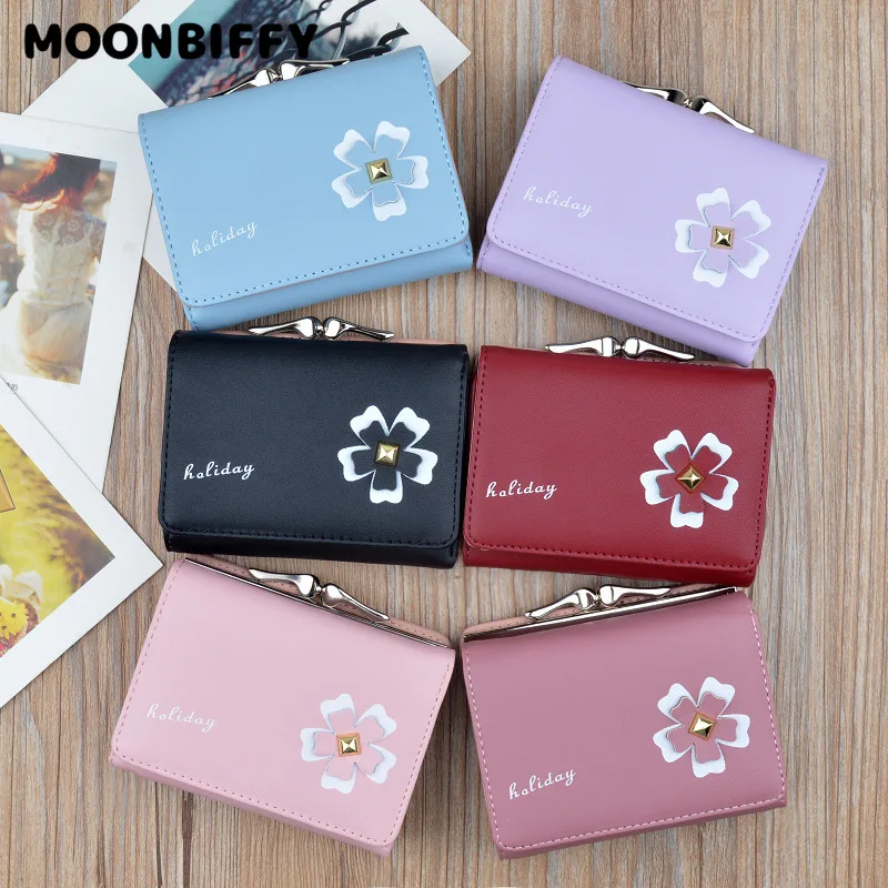 

PU Leather Wallet Women 2022 New Folding Coin Purse Female Wallet Student Small Fresh Mini Clutch Bag Short Buckle Wallet
