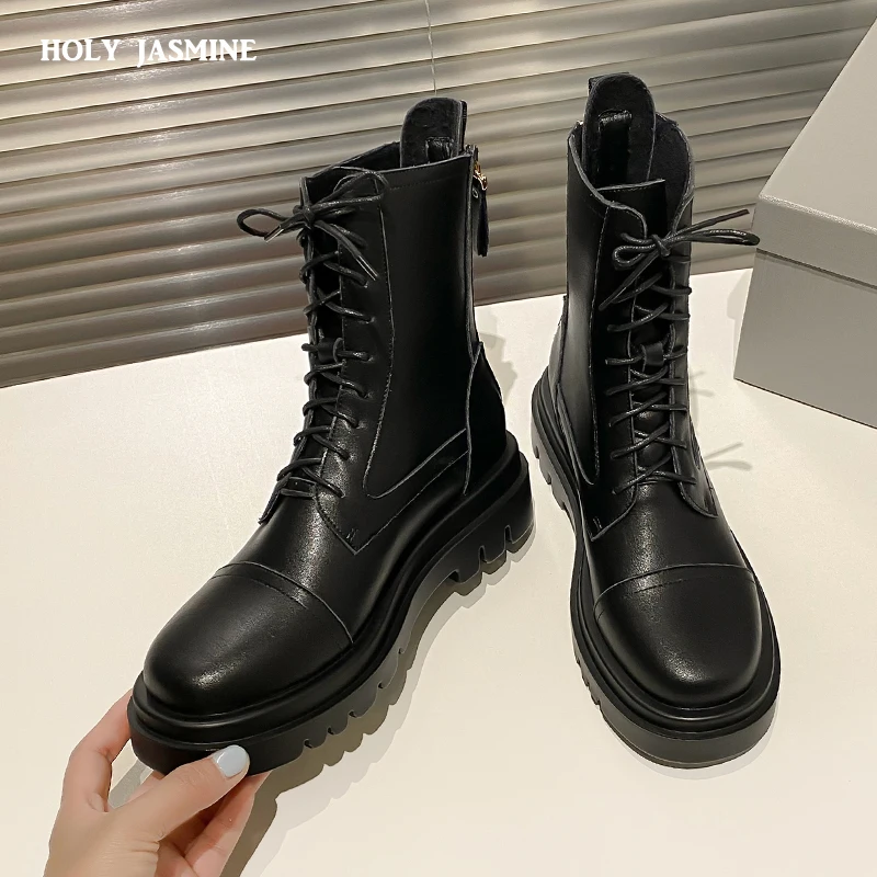 

Женские кожаные ботинки на молнии, ботильоны на толстом среднем каблуке, Осень-зима 2022