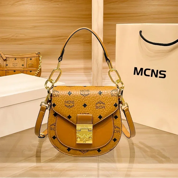 

Luxury Fashion Brand M Family Printed Retro Portable Saddle Bag with Trendy Texture Niche Half Round Shoulder Crossbody Bag