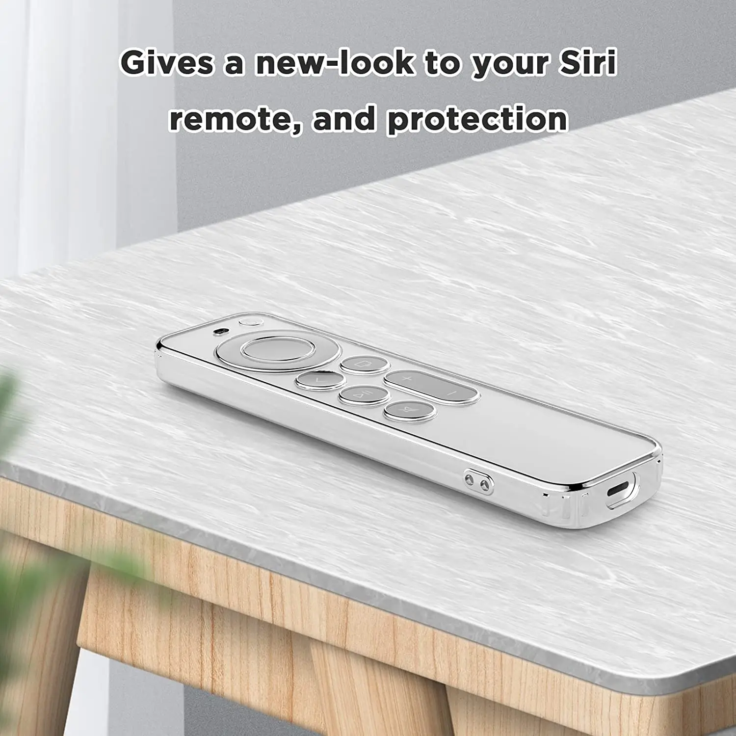 

TPU Soft Case For Apple TV 4k 2021 Remote Prevent Scratches with Drop Protection-Transparent with Silver Edge Accessories cover