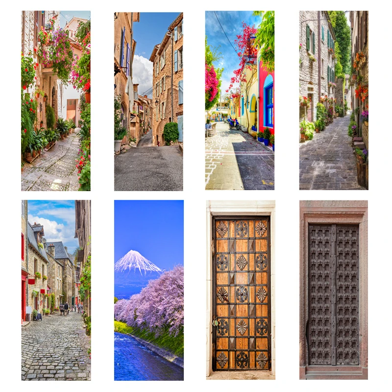 

Europe Buildings 3D Door Stickers Self Adhesive Village Town Art Mural Wallpaper Removable Bedroom Bathroom Poster Home Decor
