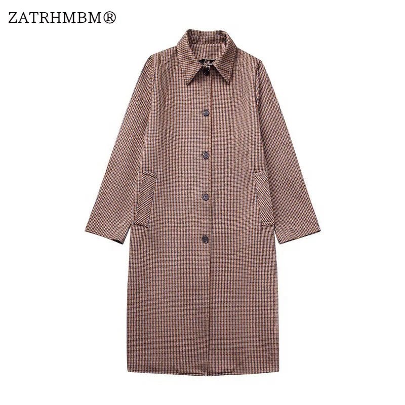 

ZATRHMBM, женское осеннее Новое модное шерстяное пальто в клетку, винтажная повседневная женская верхняя одежда на пуговицах с длинным рукавом, шикарные топы, 2023