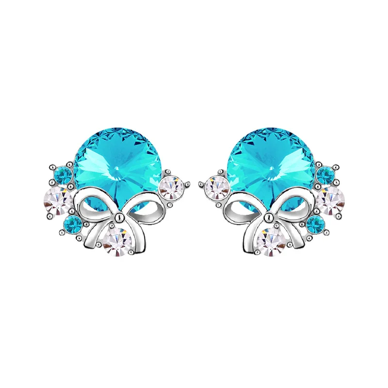 

Statement Women's Jewelry Blue Bow Small Stud Earrings for Women Inlaid Blue Gemstone Earring Party Birthday Gifts Charm Jewelry