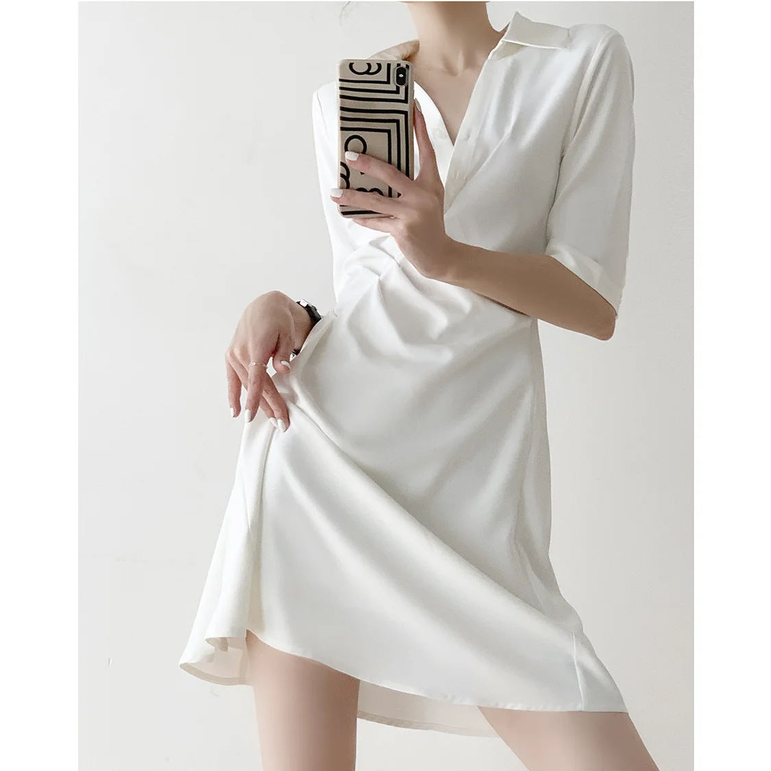 

French white shirt dress shows thin 2023 summer temperament irregular design sense small crowd shirt skirt