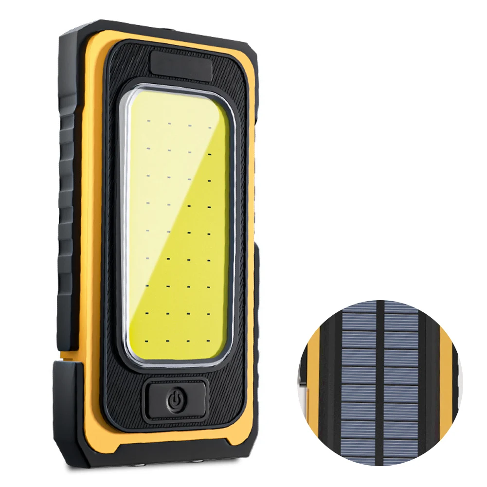 

COB Work Light Solar Power Portable Flashlight With Hook Magnet Waterproof Outdoor Solar Panel Camping Light Built-in Battery