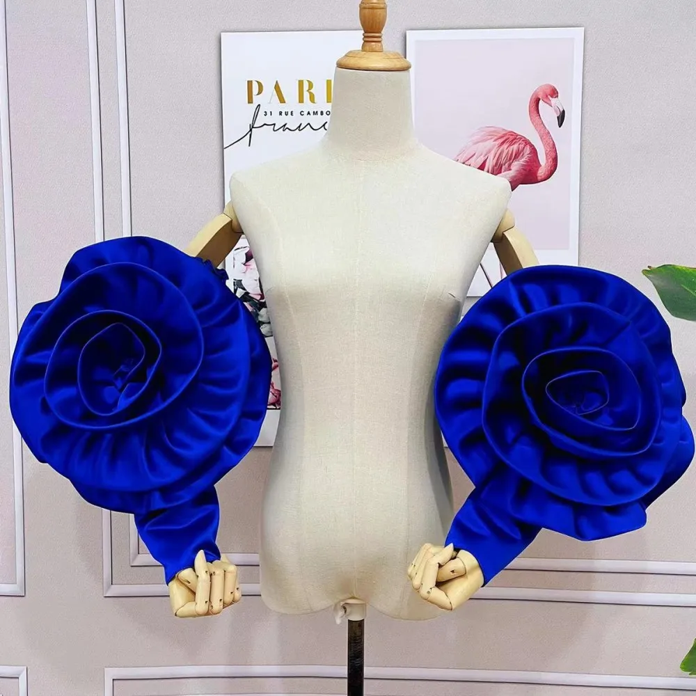 

A Pair Big Flower Removable Satin Sleeves Fashion Long Sleeve Detachable Match Evening Bridal Dress Handmade Customized Color