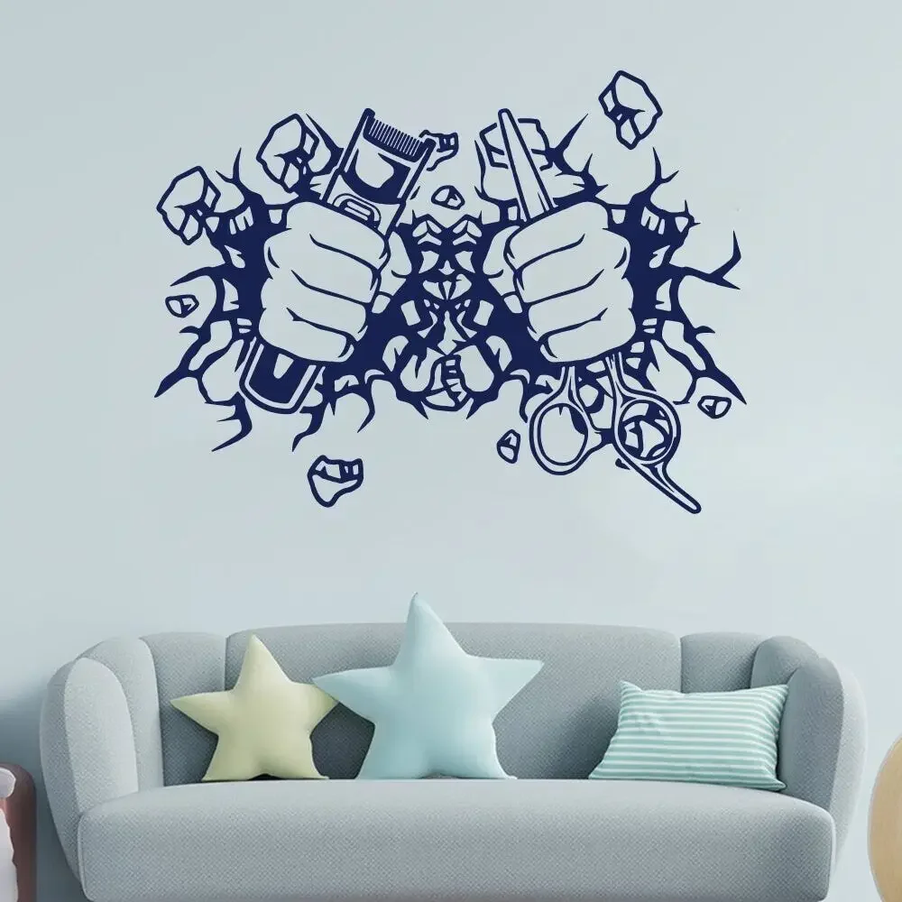 Наклейка на стену для парикмахера бокала ножниц и B4750