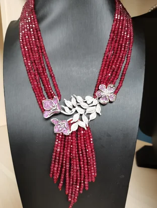 

New style 6strands red green stone tassels necklace micro inlay zircon leaf accessorie 45-52cm fashion jewelry