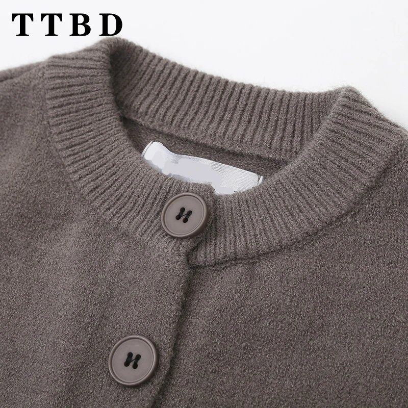 TTBD женский осенний винтажный однобортный кардиган с длинными рукавами и круглым