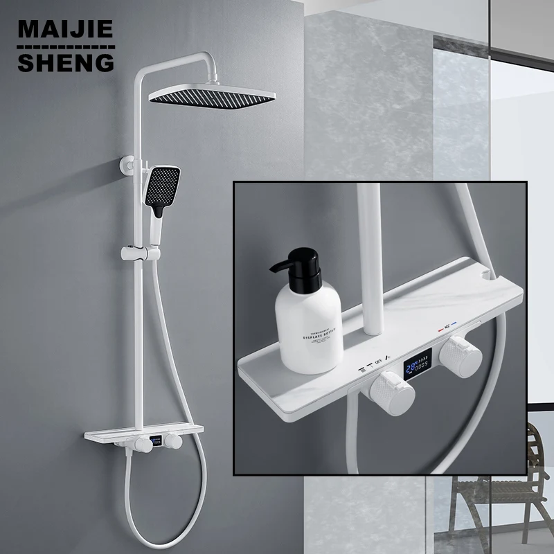 

Роскошный Термостатический смеситель для душа в ванной комнате, дождевая насадка, горячий и холодный пистолет, серый Бронзовый Мраморный комплект для душа