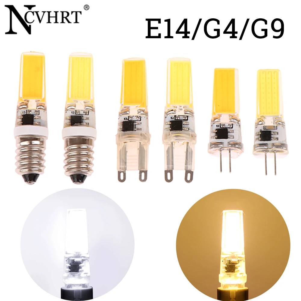 

Светодиодная лампа G4/G9/E14 с COB матрицей, светодиодная лампа E14, 9 Вт, переменный ток, 220 В, 360 °, светящаяся лампа-свеча, заменясветильник галогенная лампа для люстра, светильник жектор