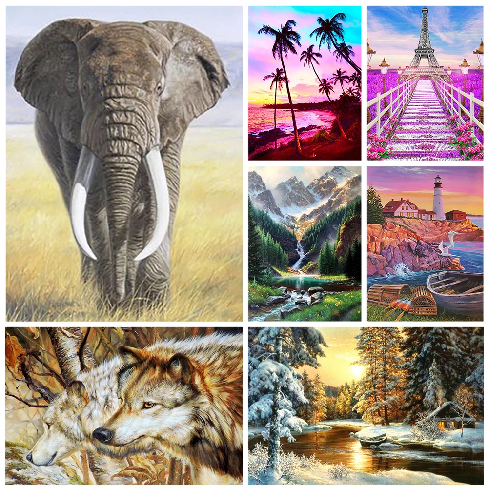 

DIY 5D Diamond Painting Animal Elephant Wolf Full Round Drill Diamond Embroidery Art Landscape Picture Rhinestone Home Decor