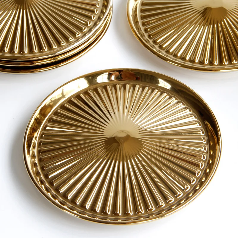

Electroplating gold ceramic grease separates plate dishes high-end luxury cutlery small snack