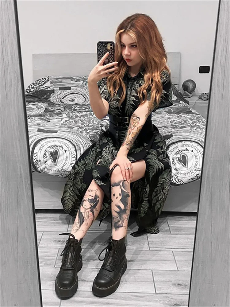 

Женское приталенное платье в стиле Харадзюку, винтажное платье с разрезом и растительным принтом, в готическом стиле, Y2K, весна 2023