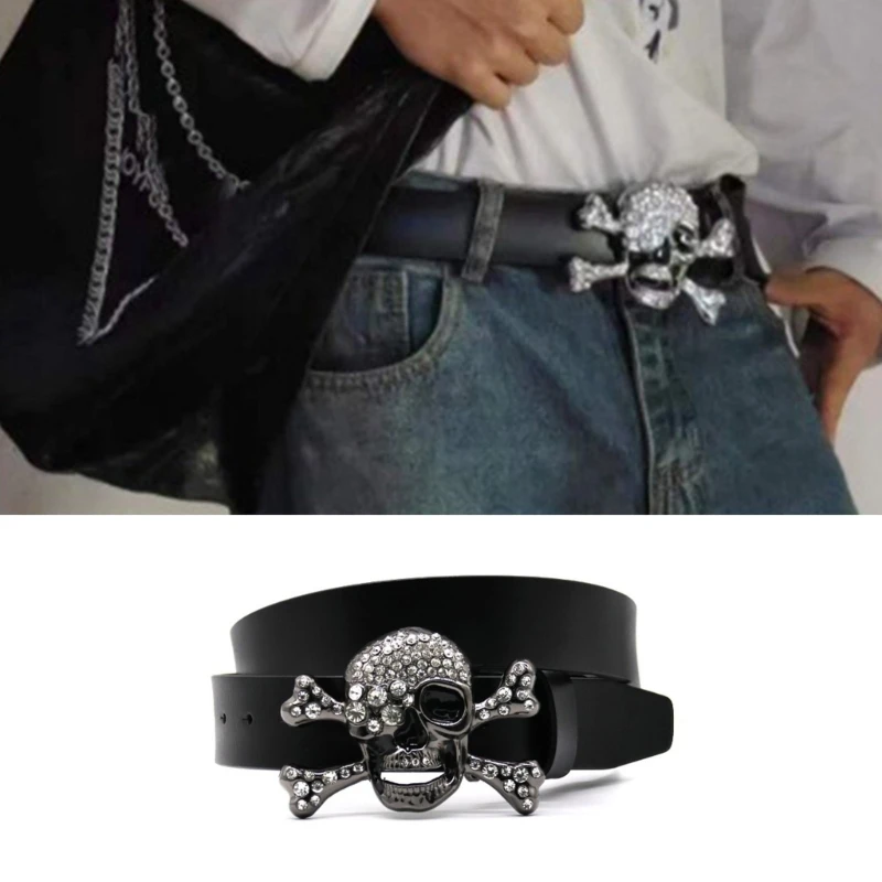 

Skull Buckle Belts for Woman Man Luxurious Belt for Coat Jeans Cowboy Cowgirl