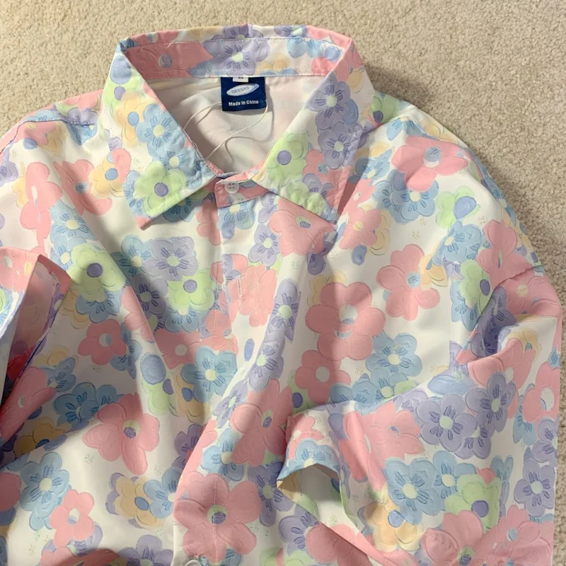 

XEJ Hawaiian Shirt Flower Chiffon Blouse Fashion Women Blouses 2023 Casual Youth Summer Women's Shirts Short Hand Shirt Tunic