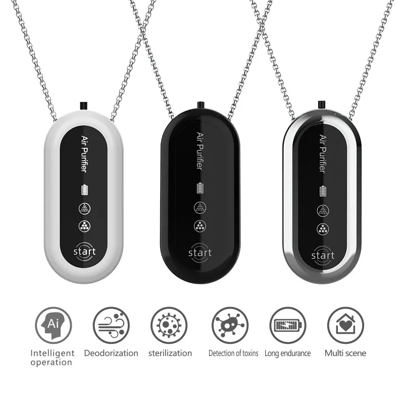 

Mini Portable Car Air Purifier Chargeable Negative Lon Generator Creative Necklace Type Air Cleaner Eliminate Smog Formaldehyde