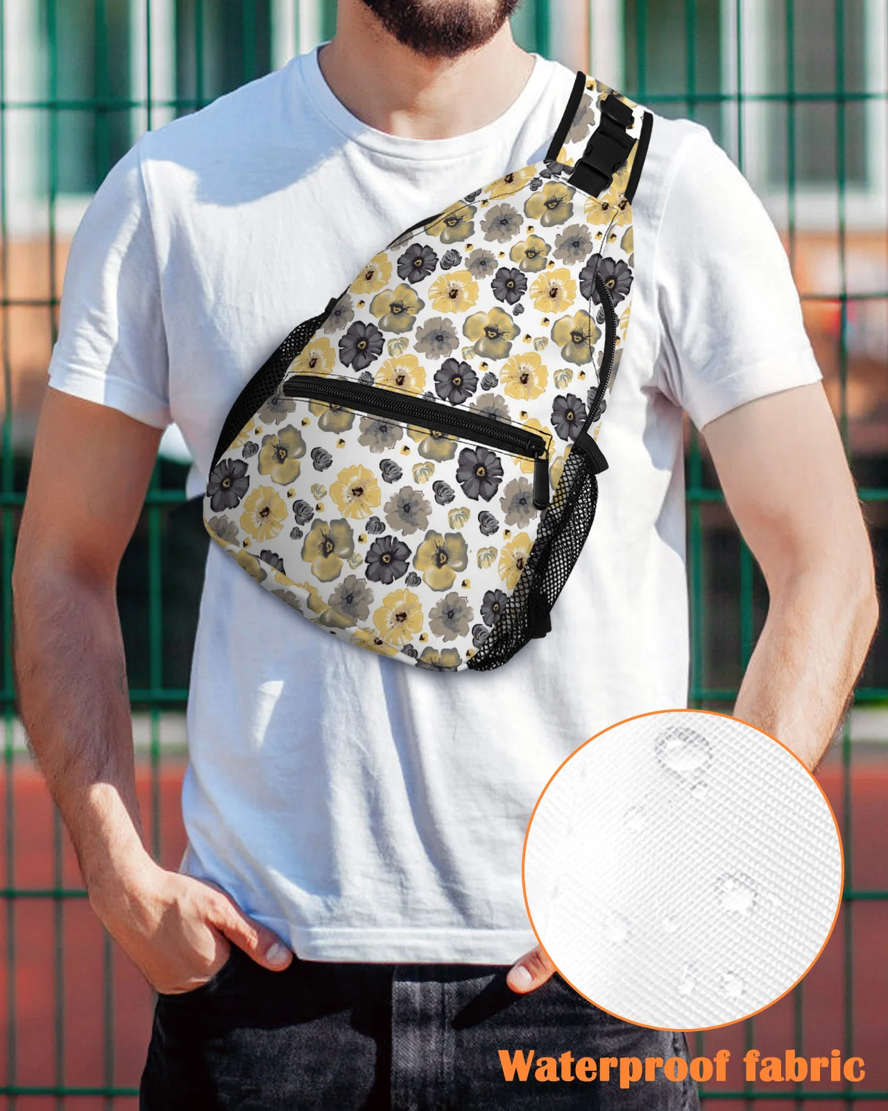 Нагрудная сумка с большим цветком акварелью для мужчин повседневная спортивная