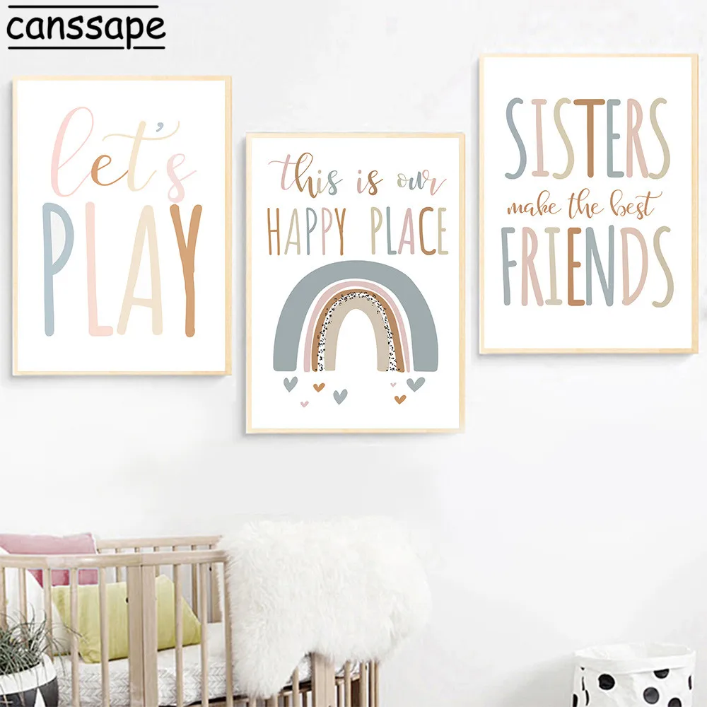

Nursery Wall Art Posters Sisters Friends Canvas Painting Rainbow Poster Quotes Print Nordic Wall Pictures Kids Room Decoration