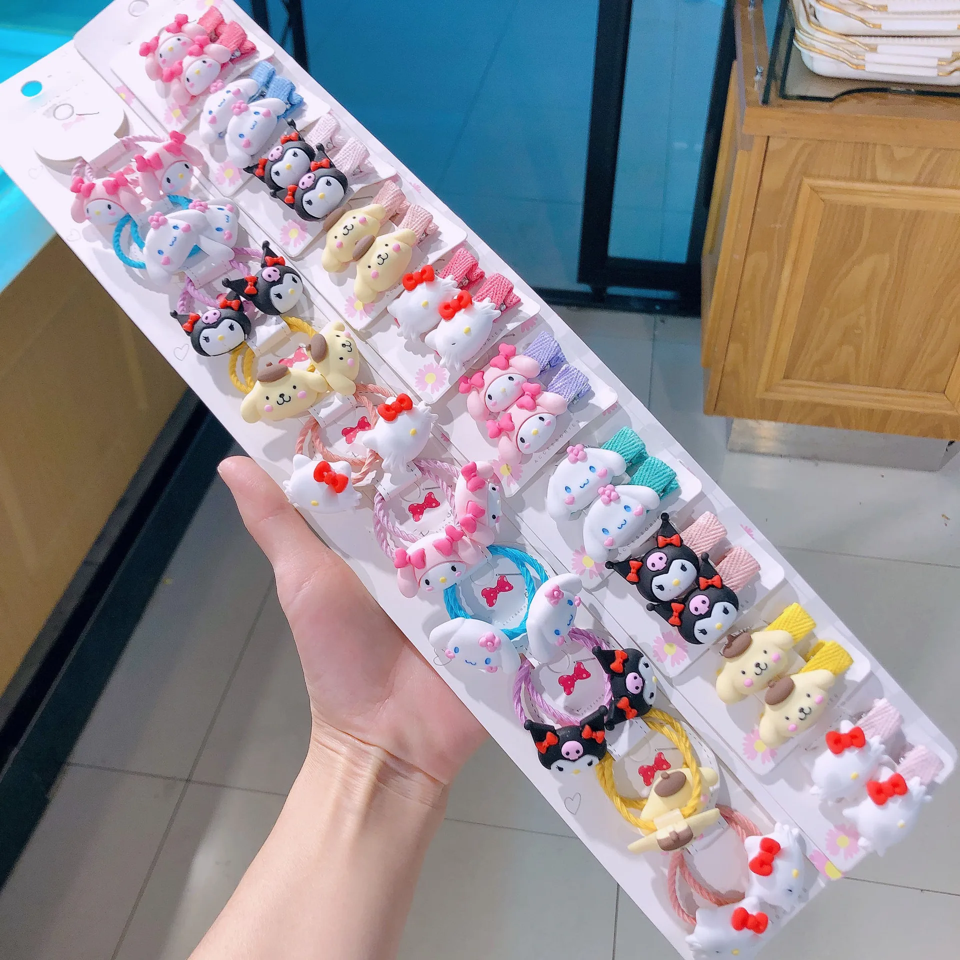 

10 Pairs Sanrios Cinnamonroll Hair Accessories Headband Anime Kuromi kt cat Melody Hairclips Kids Hairpins Rubber Band Gift