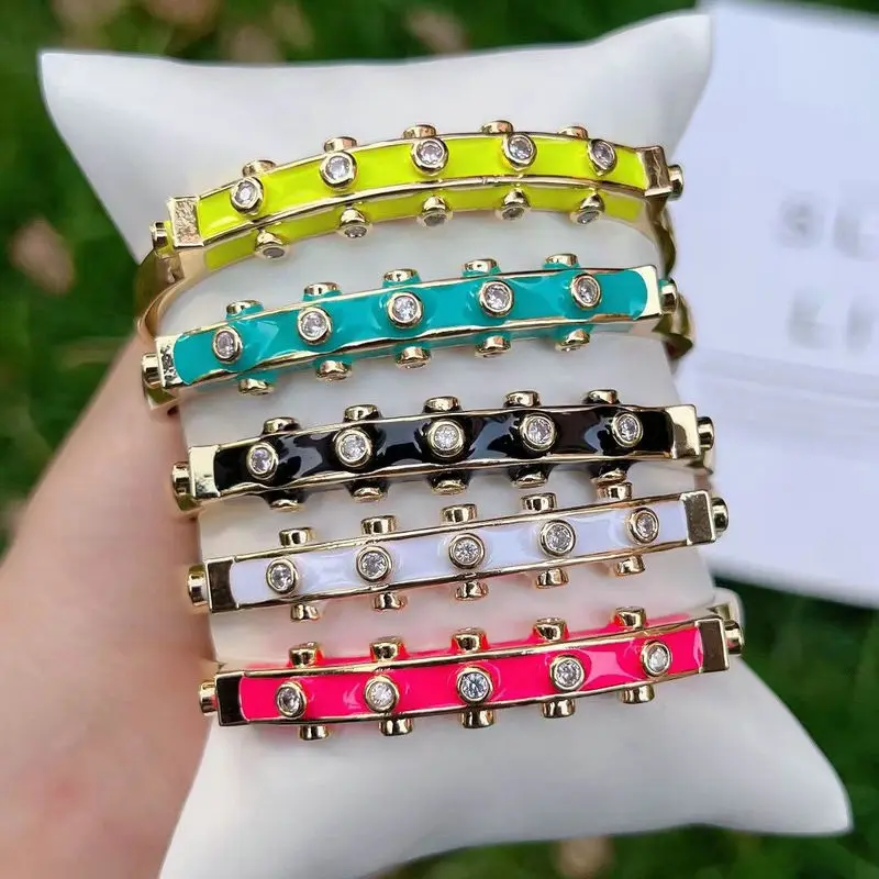 5 шт./лот красочный Эмалевый Браслет-манжета браслет с Эмалью cz популярные