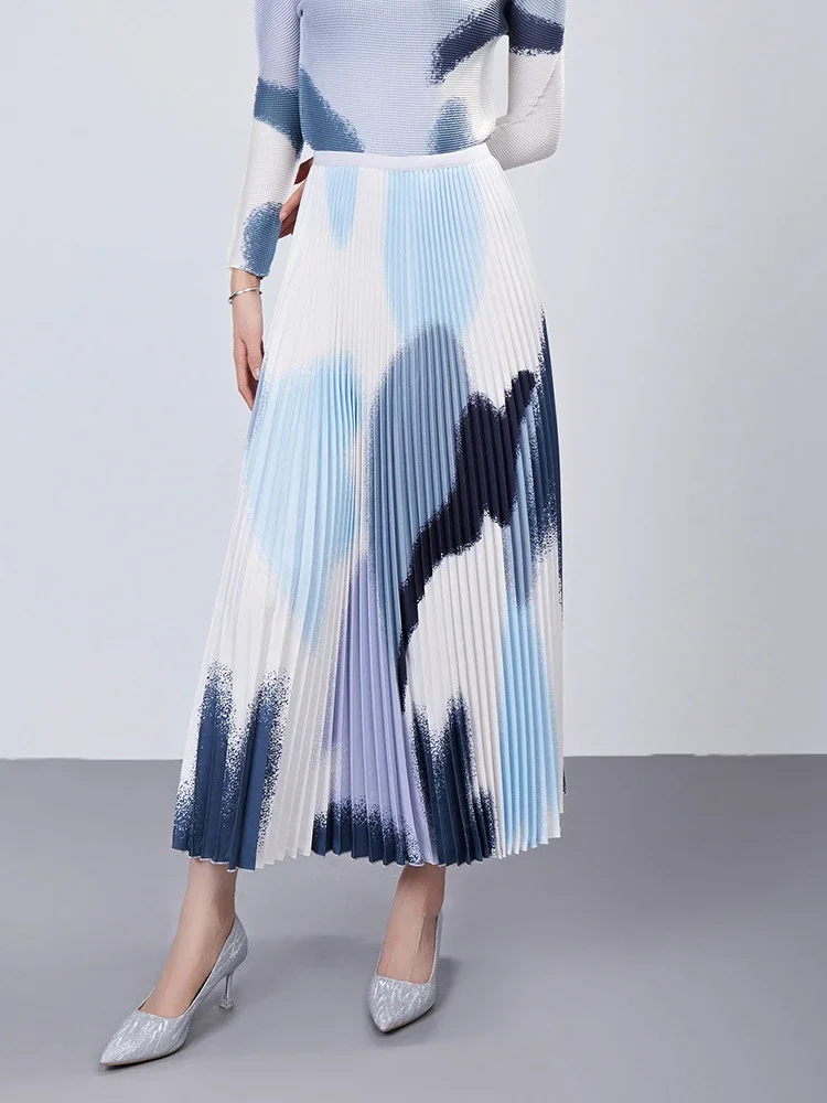 Женский плиссированный комплект EGRM осень 2024 топ с круглым вырезом и длинным