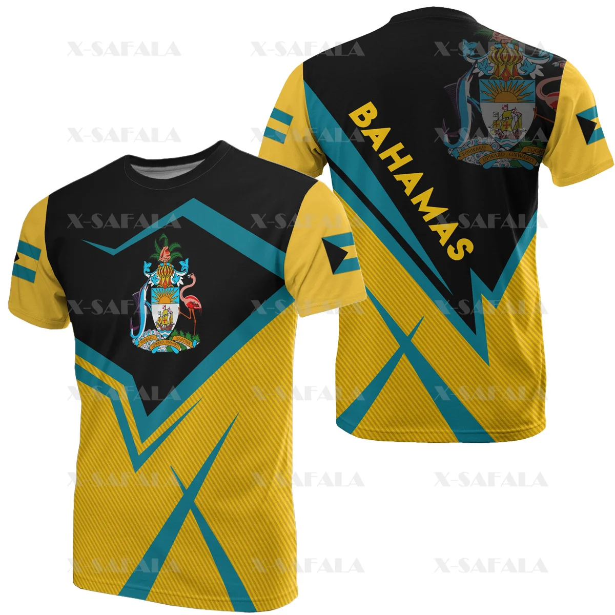 

Bahamas With Coat Of Arms Country Flag 3D Print Milk Fiber T-shirt Summer Round Neck Men Female Casual Short Sleeve Tee Top-3
