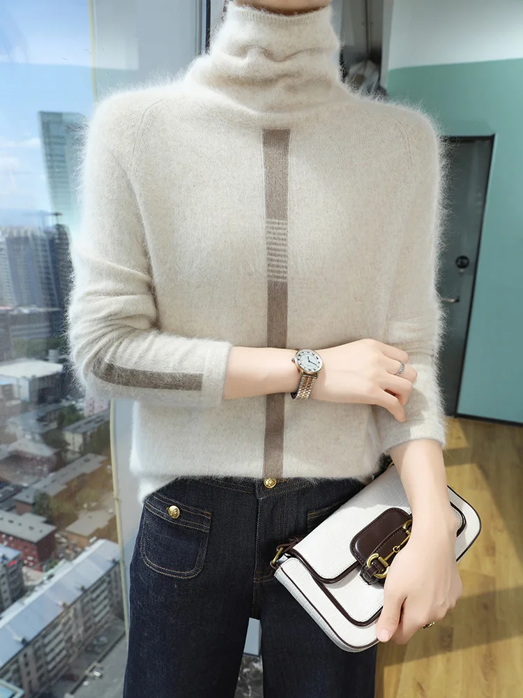 ANGEL новые женские пуловеры с воротником из 100% норки и кашемира свитер длинными