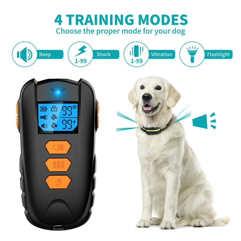 

Электрический ошейник для дрессировки собак, водонепроницаемый ошейник с дистанционным управлением и звуковым ударом, 1000 футов