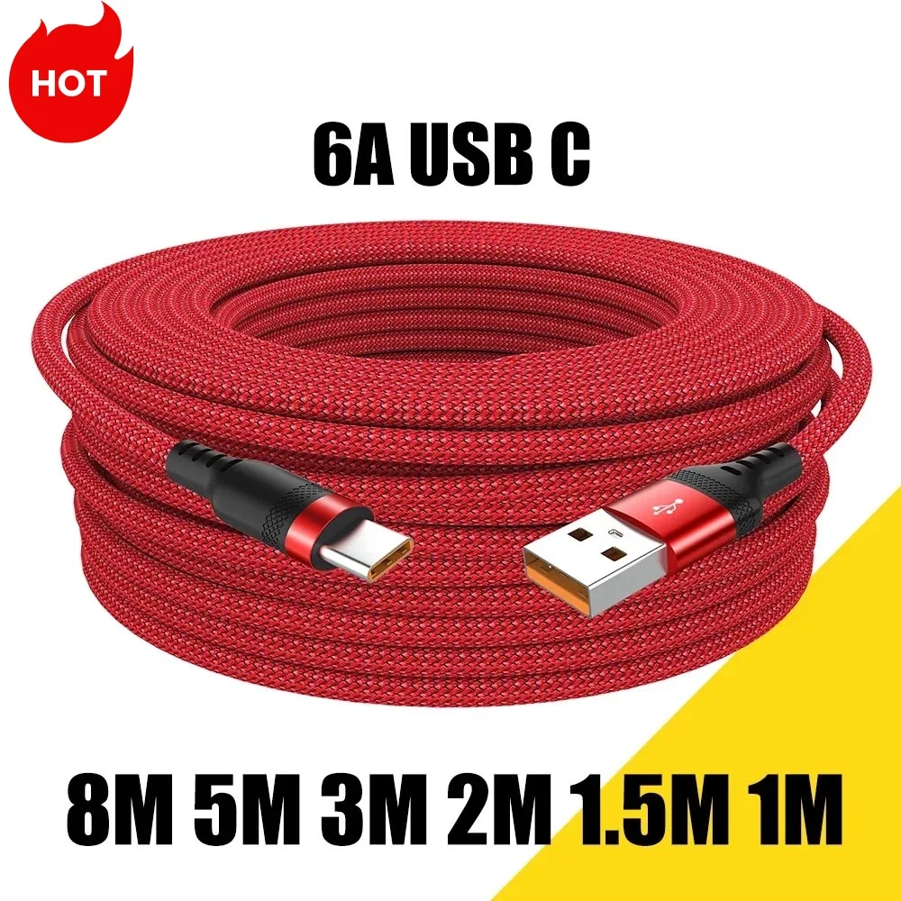 USB Type C Расширенный 5-метровый 6A кабель для суперзарядки подходит Huawei Xiaomi Vivo OnePlus и