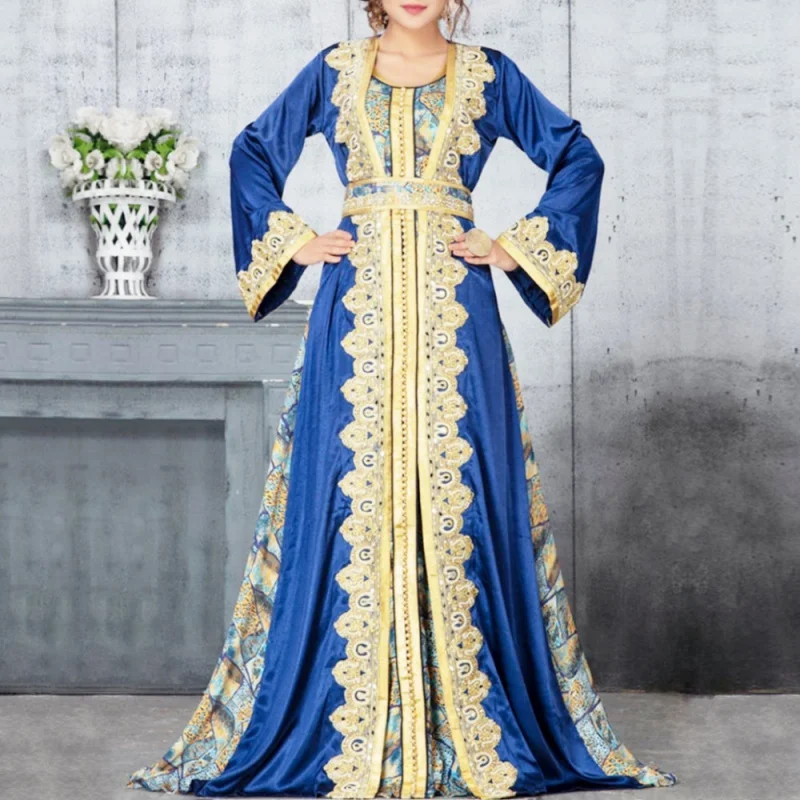

Марокканское Caftan Дубай, Турция мусульманское платье женская синяя абайя элегантная женская мусульманская одежда Jelaba 2022 Eid Mubarak Djellaba Femme