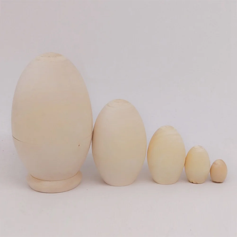 

5Pcs Wooden Nesting Eggs DIY Painting Drawing Five Layer Russian Nested Egg for Children Kids