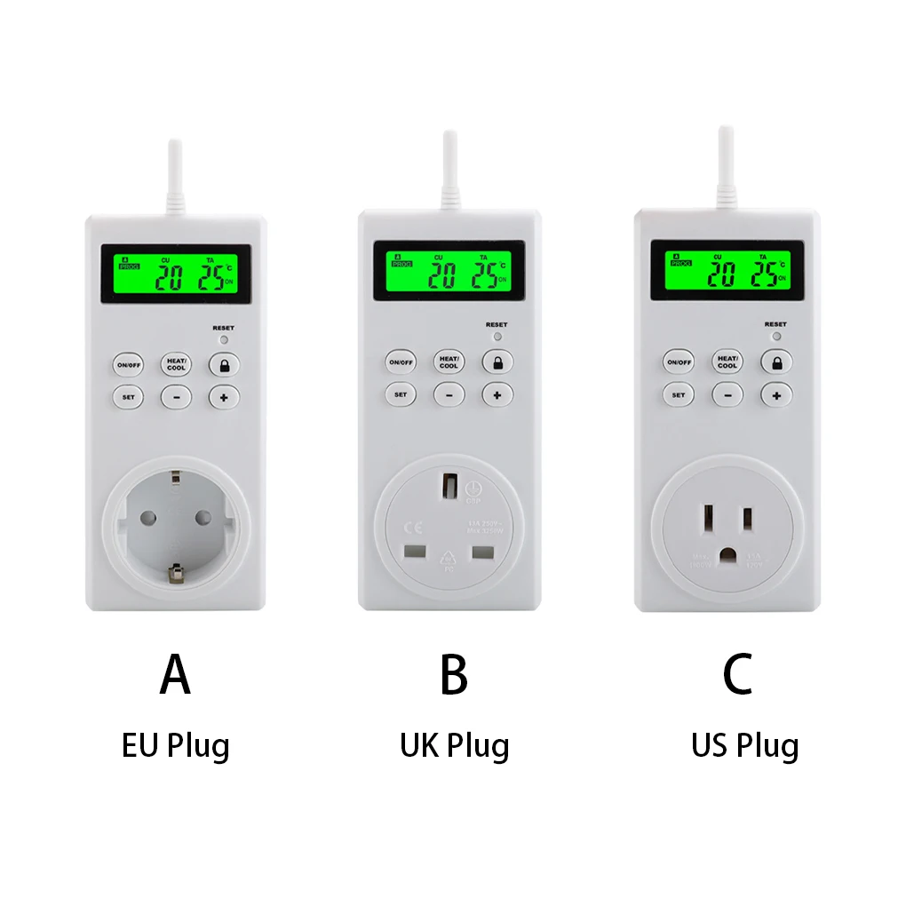 

PC Smart Socket Thermostat Portable LCD Child Safety Lock Button Control 220V 16A Thermostats Backlight UK Plug