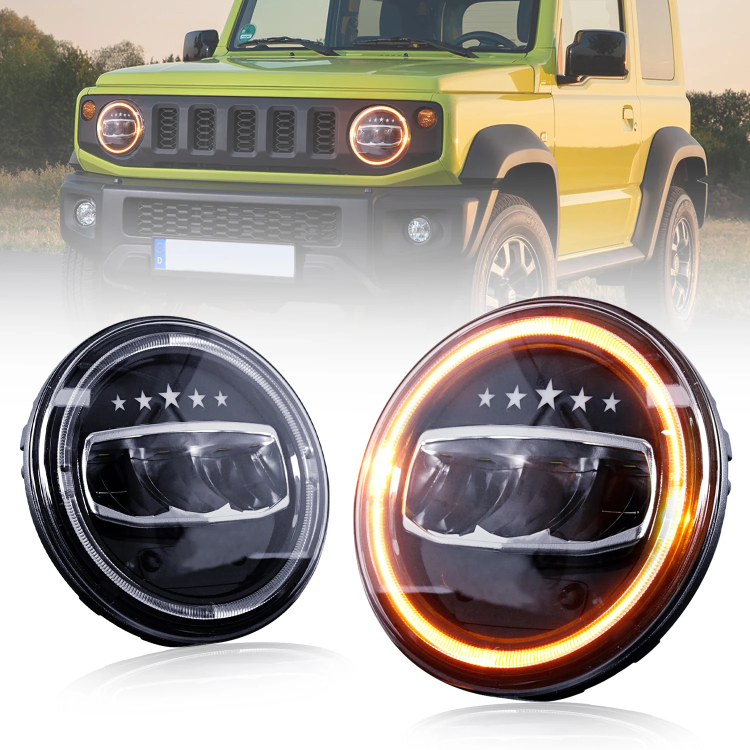 

LED Headlight for Wrangler 7"80W Round with Halo DRL High Low Beam for Wrangler JK TJ LJ with H4 H13 Adapter-2 Pack Blue Star