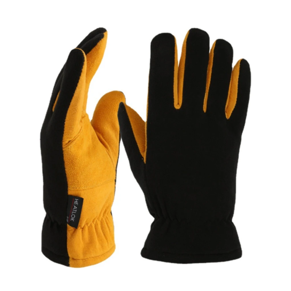 

Winter Warm Gloves Yellow Leather Thermal Thick Skiing Daily Wear Tear-resistant Labor Protection Sports Mittens Cycling L