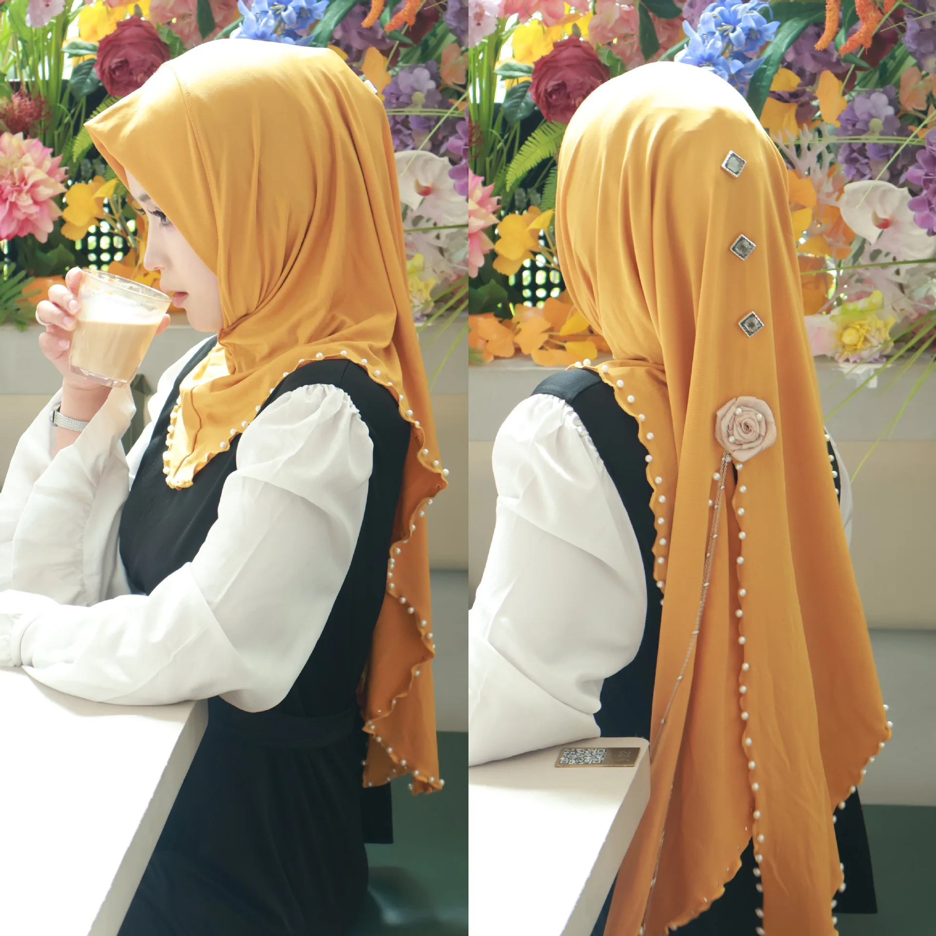 Цветочное бисерное амира мусульманский хиджаб женский исламский платок тюрбан