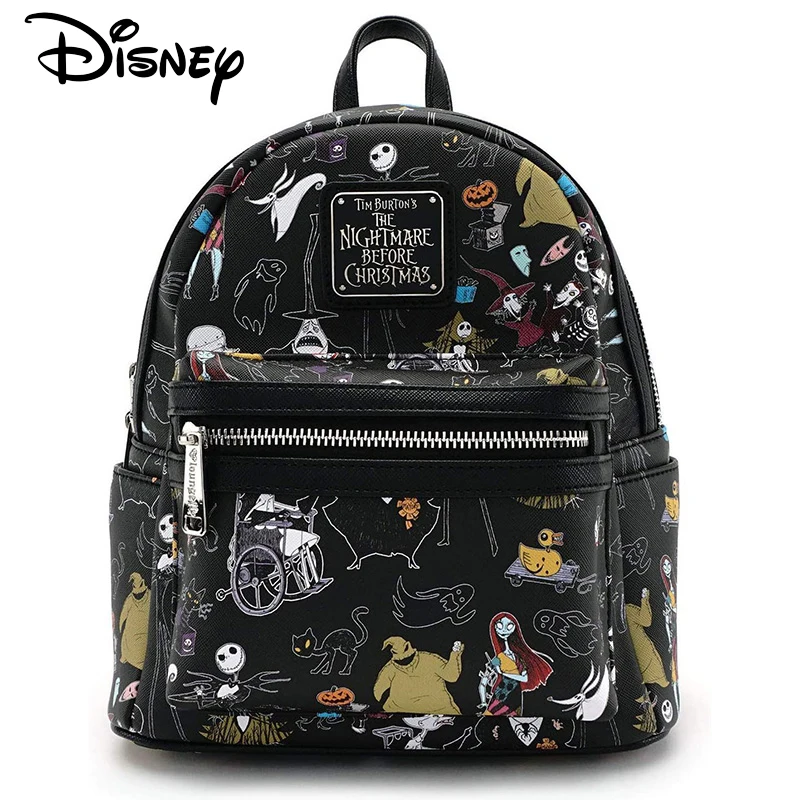 Anime Backpack The Nightmare Before Christmas Cartoon Print Student Schoolbag Pu Leather Women'S Waterproof Travel Bag Kids Gift