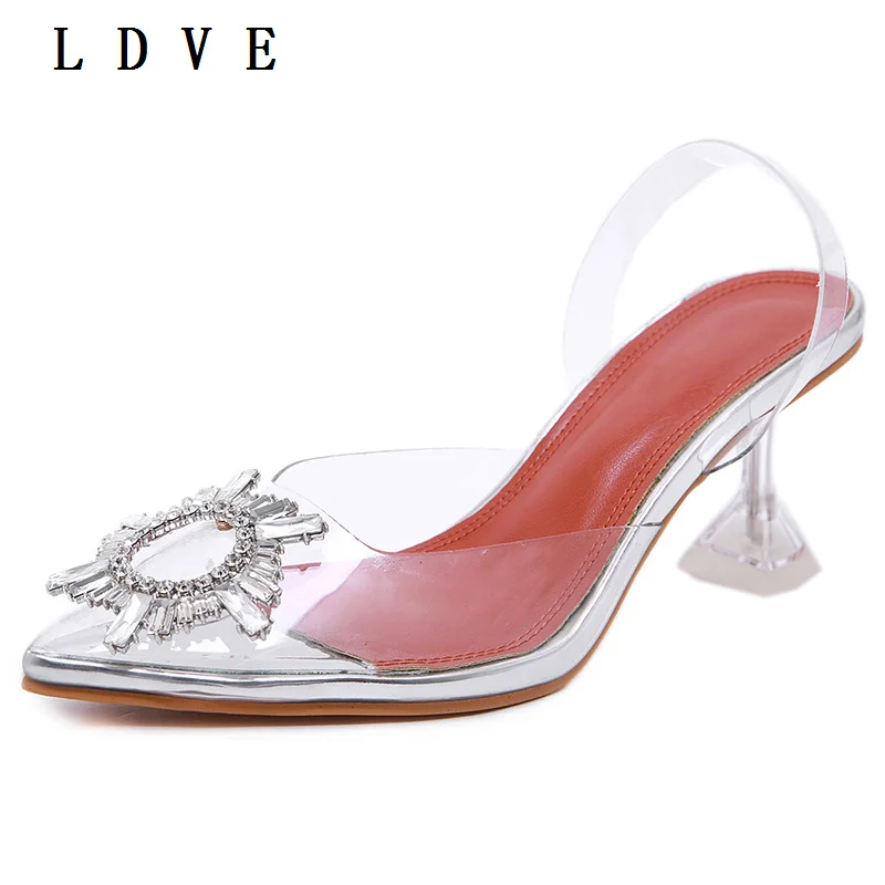 

Женские сандалии из ПВХ, на тонком каблуке, с острым носком