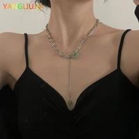 stainless chain jade pendant necklace european and american style personality fashion chain of clavicle ms travel accessories